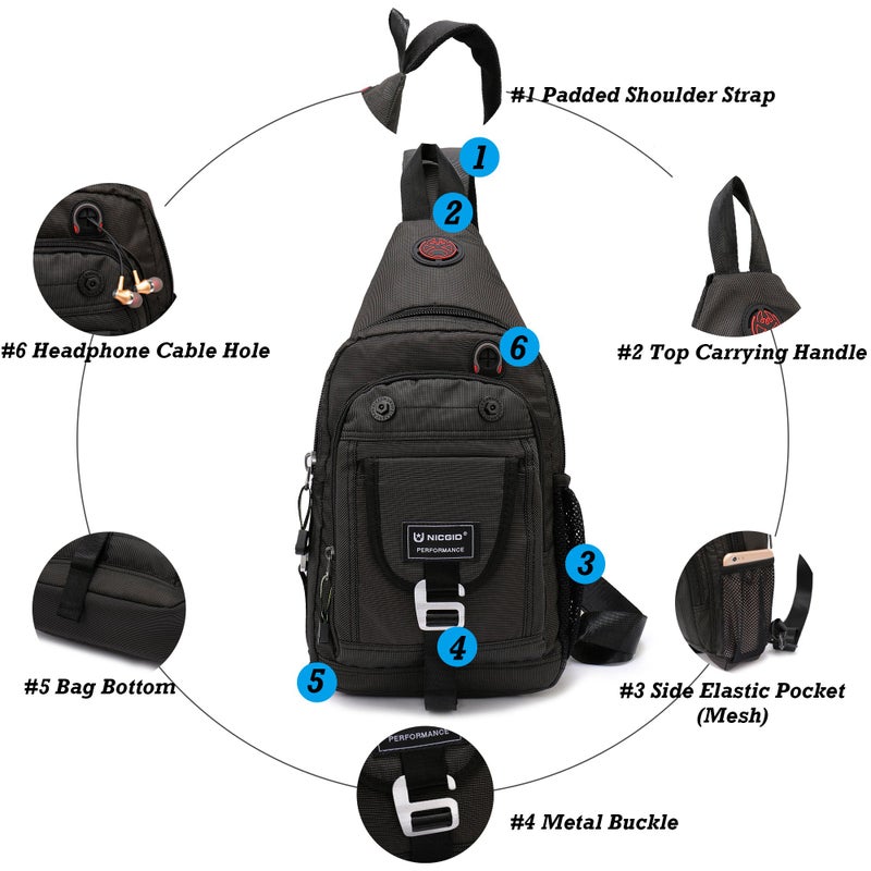NICGID Sling Bag Chest Shoulder Backpack Crossbody Bags for Tablet Laptop Outdoor Hiking Men Women - Image 3